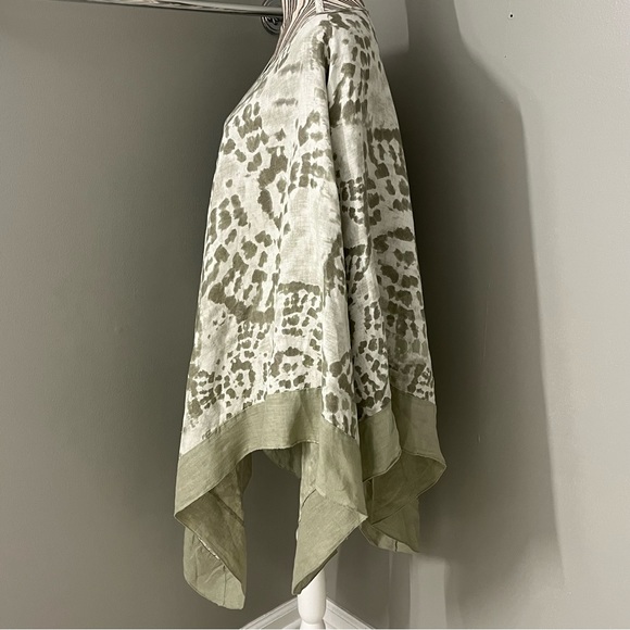 Elena Baldi Womens Green White Boho Hippie Linen Pullover Poncho Made In Italy - Picture 6 of 12